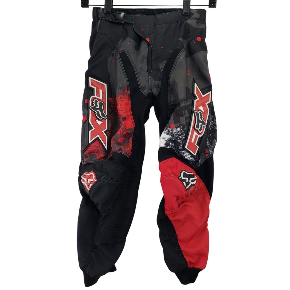 Fox Racing Motocross Pants Youth 24 Black Red Graphic Padded Dirt Bike MX Gear